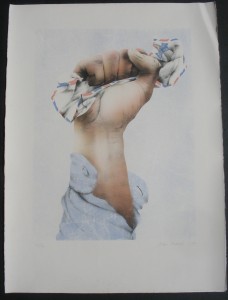 Series of 4. Fist with letter. 56x76cm.
